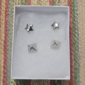 Silver Star and Pyramid Stud Earrings